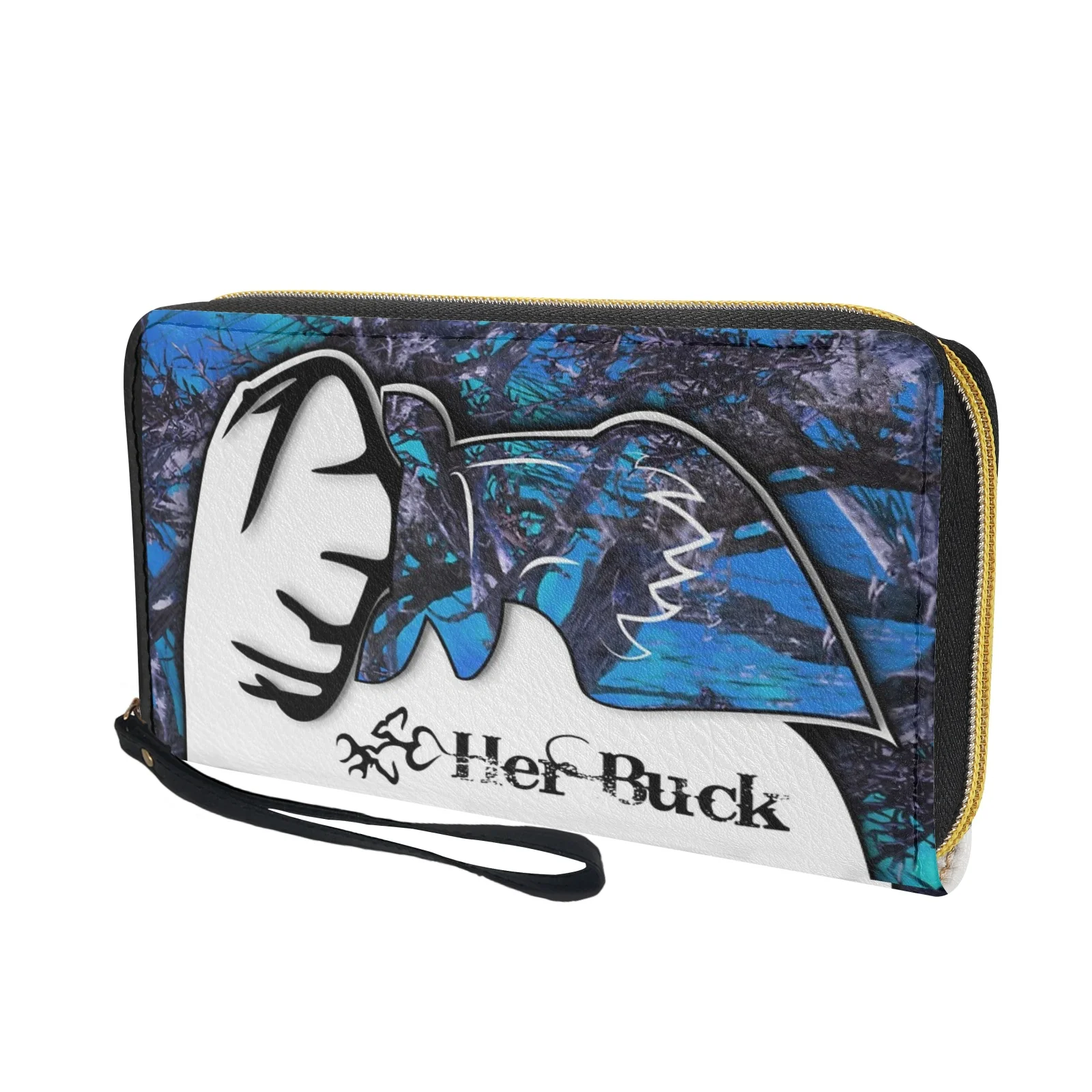 Belidome Womens Wristlet Wallet Blue Camo Hunting Deer RFID Blocking Leather Multi Credit Card Zip Around Clutch Travel Purse