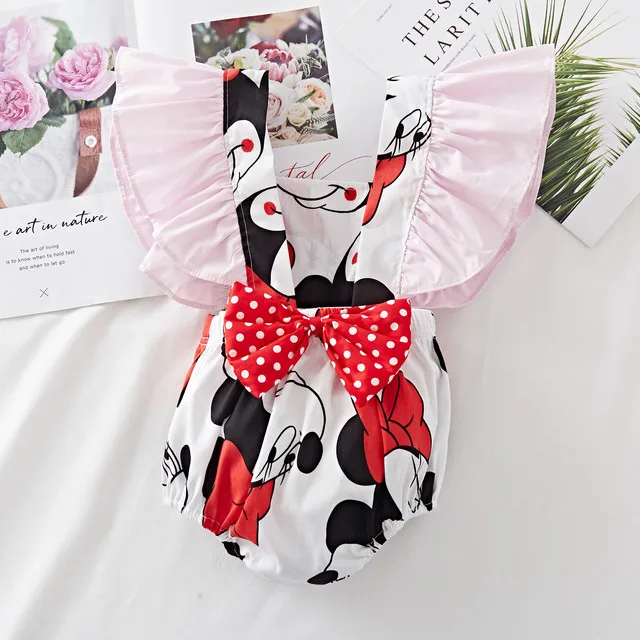 Комбинезон детский летний из хлопка и поплина с рюшами бантом на шее | Детская