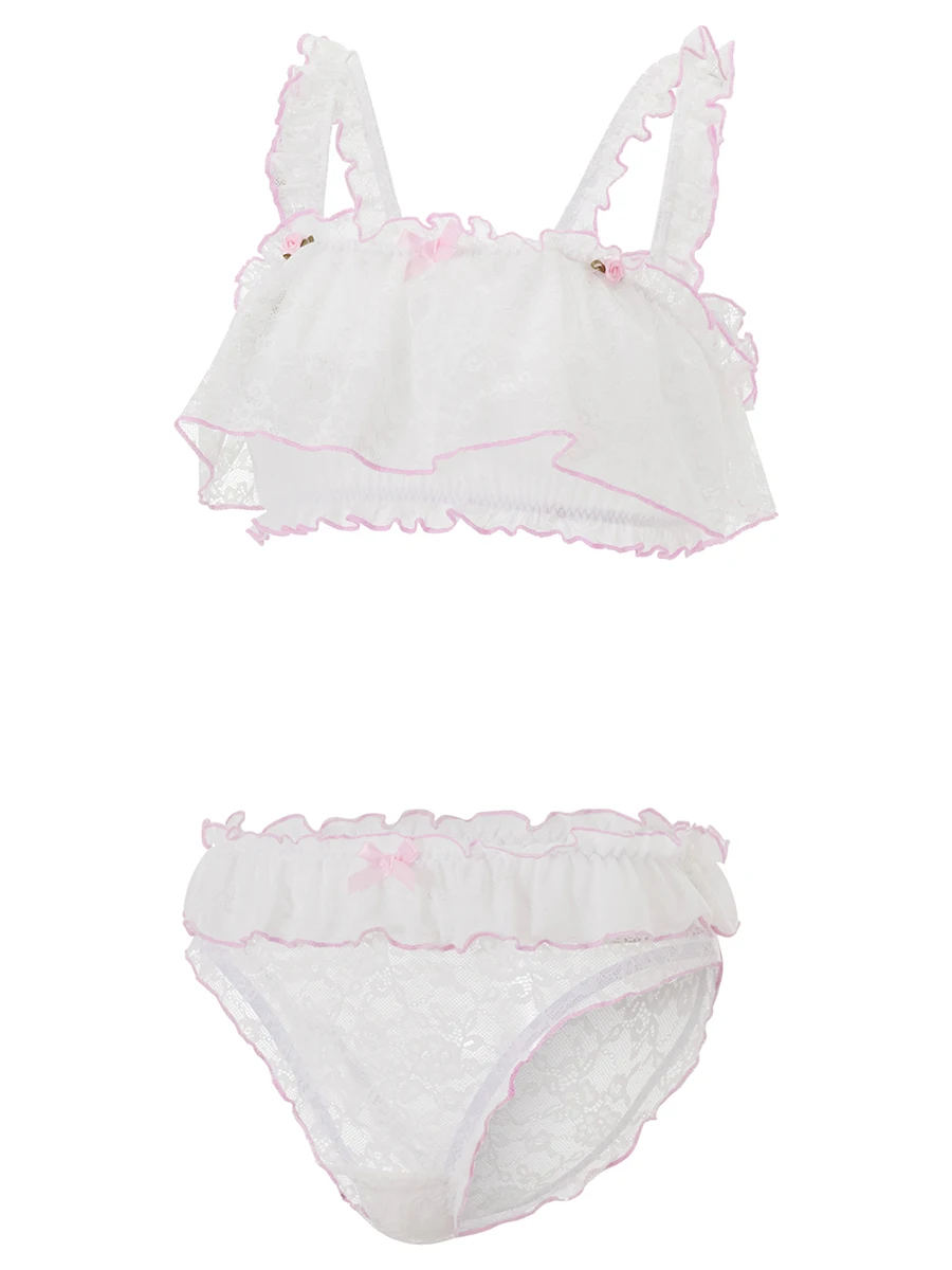 Женский комплект нижнего белья из прозрачного кружева мини-бант бюстгальтер с