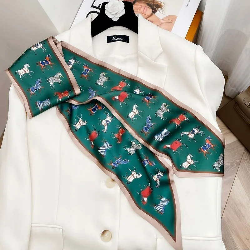 

2022 Design Print Necklace Scarf Women Luxury Summer Horse Silk Feeling Hand Bag Wrist Foulead Tie Kerchief Scarves Lady