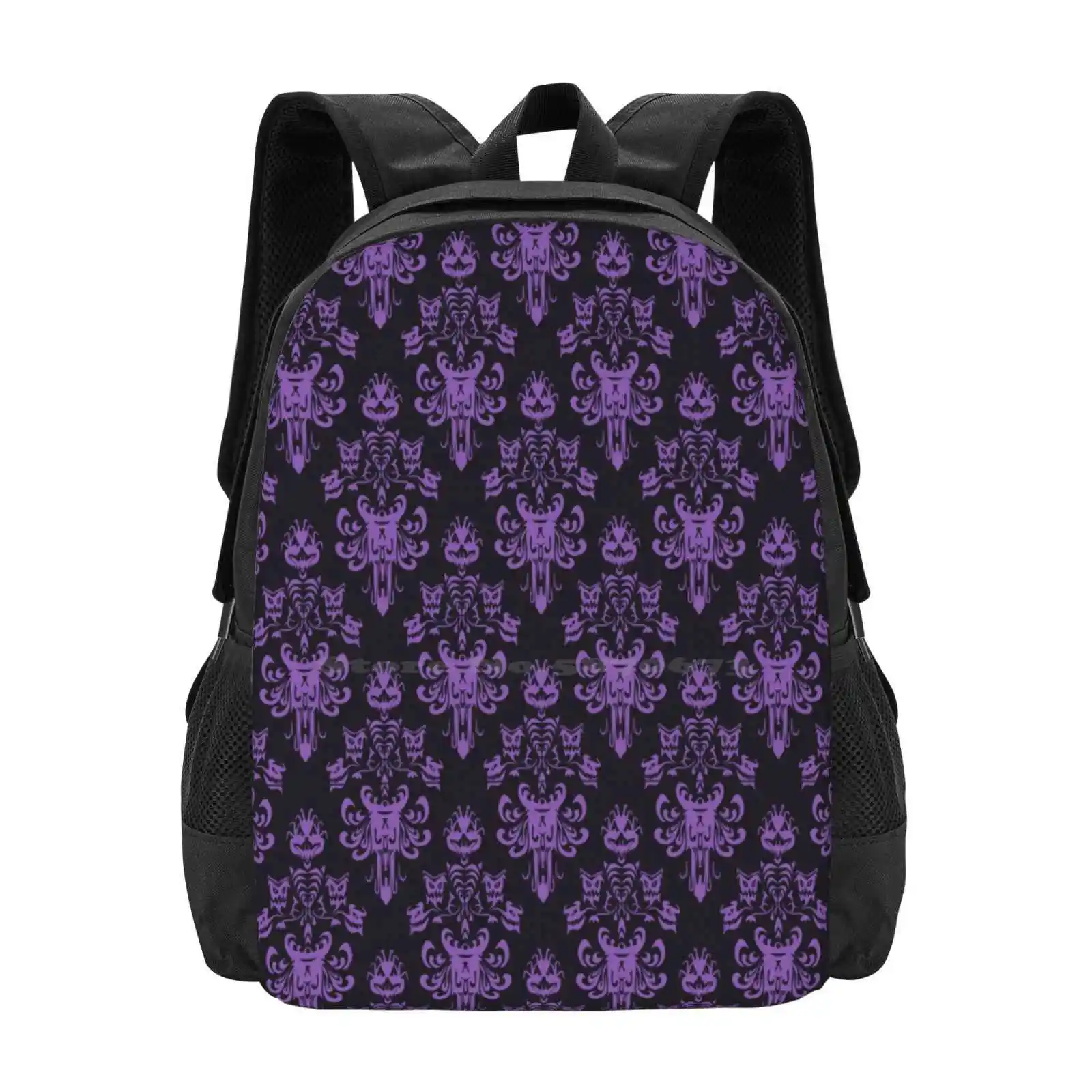 

Haunted Wallpaper 3D Print Design Backpack Student Bag Hatbox Ghost Bats Haunted Mansion Purple Cool Scary Halloween Holidays