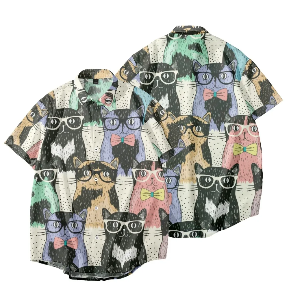 

Новая забавная Стильная Милая Модная рубашка с коротким рукавом в виде кота, Повседневная кавайная одежда унисекс