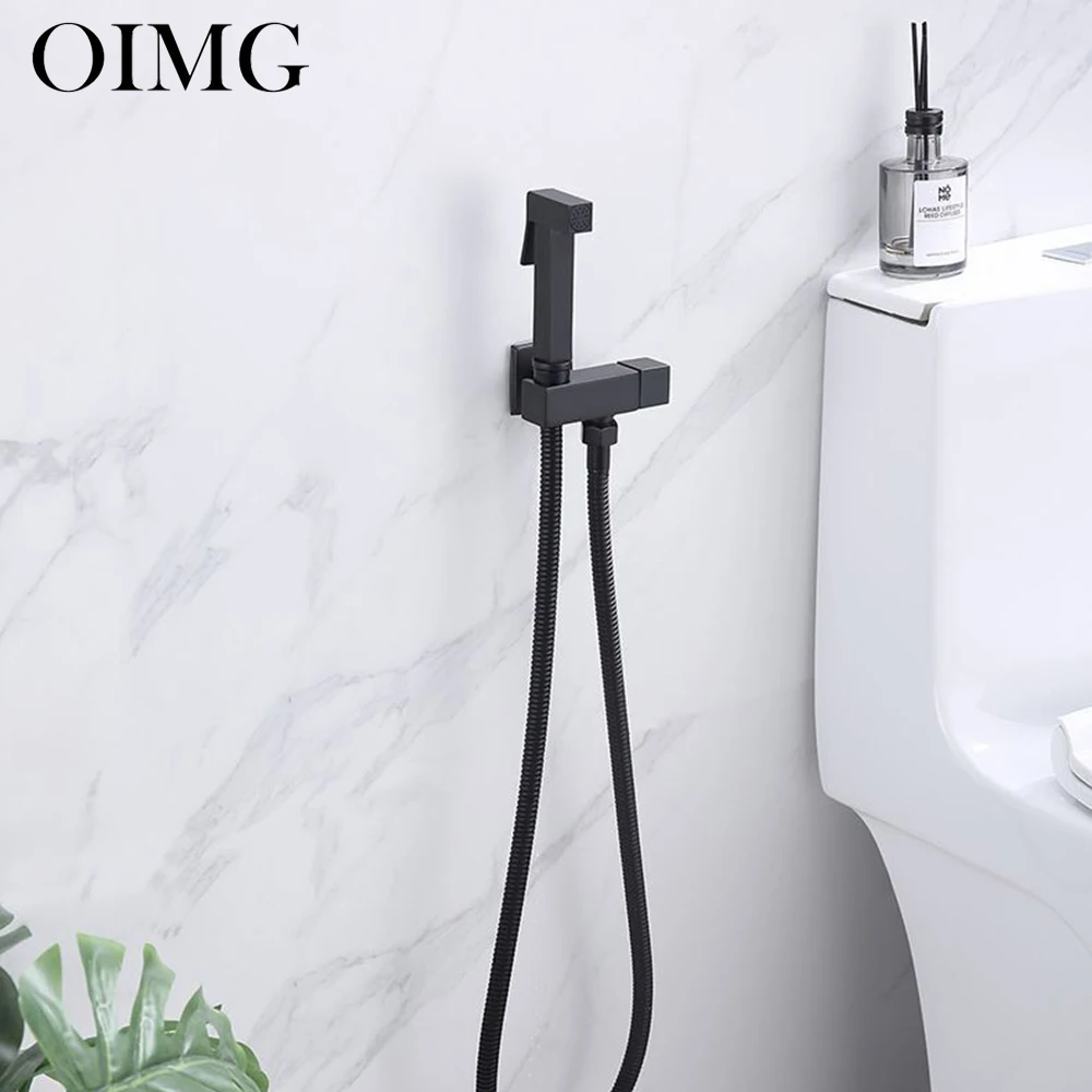 

OIMG Black Toilet hand Bidet Faucet Bathroom Bidet Shower Sprayer Stainless Steel Wall Mounted Water Bidet Tap