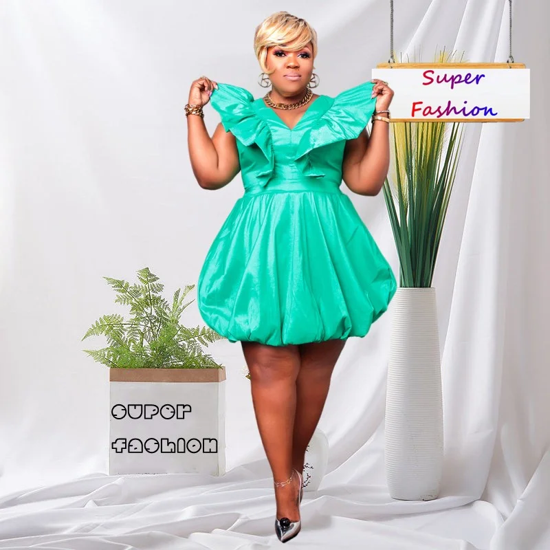 

Женское платье большого размера WSFEC, однотонное платье без рукавов с глубоким V-образным вырезом, винтажный стиль, летнее повседневное сексуальное мини-платье для клуба