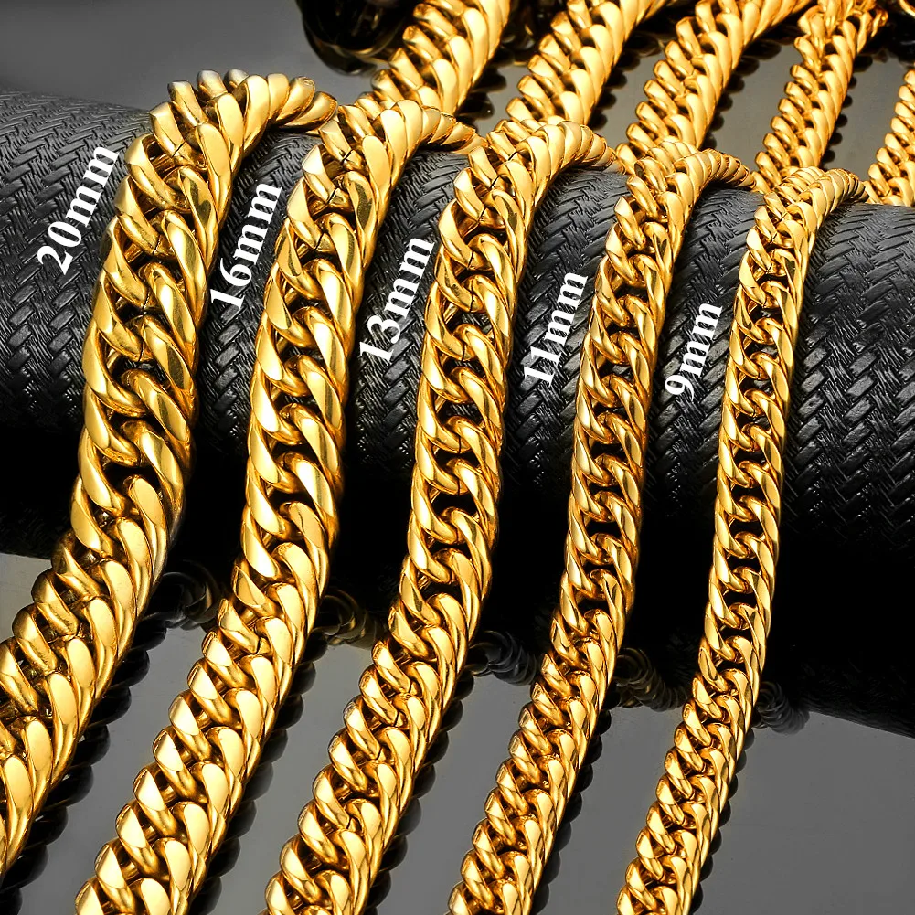 

Custom Length 7"-40" Heavy Polished 316L Stainless Steel Curb Cuban Link Chain Necklace or Bracelet for Men Gold Color Jewelry