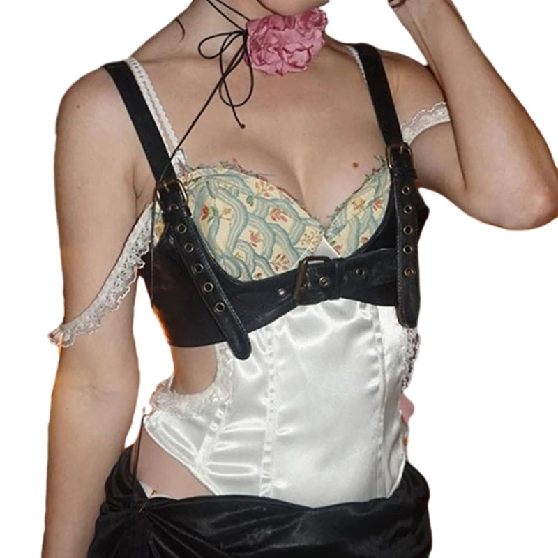

Womens PU Leathers Corset Buckle Front Waist Trainer Corsets Underbust Body Shaper Party Cropped Top Vest