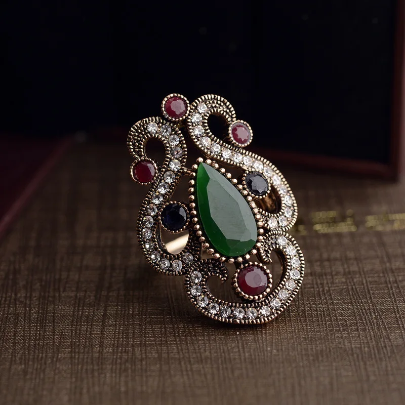 

New 2022 Designer Bohemian Ring Set With Vintage Gemstone Green Agate Ring