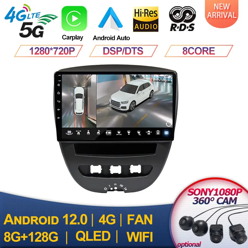 

Автомобильный мультимедийный плеер для Peugeot 107, Toyota Aygo, Citroen C1 2005-2014, Android 12, 2 Din, стерео, GPS-навигация, BT, Wi-Fi