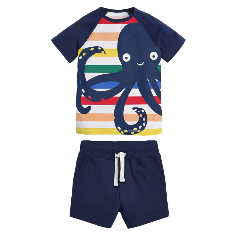 

Baby Boys Stripe Clothes Sets Fashion Summer Kids Cotton Cartoon Children Short Sleeves Casual Clothes for Kids 2-7 Year