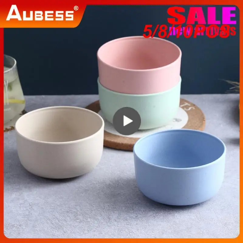 

5/8/10PCS Colored Baby Bowl Wheat Straw Reusable Tableware Heat-resistant Scald-proof Childrens Tableware