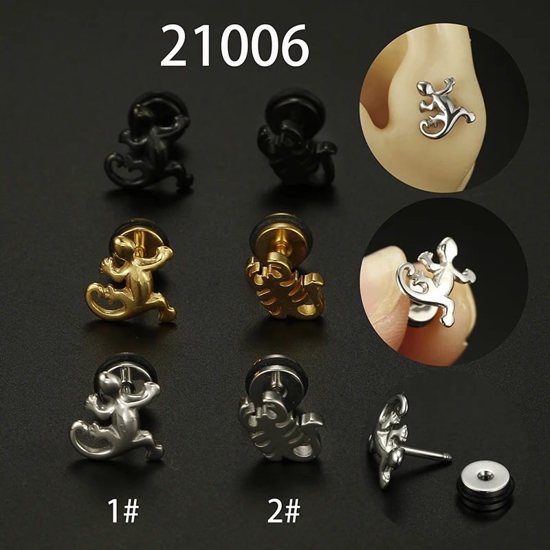 

1PCS New Piercing Jewelry 316 Stainless Steel Simple Flat Back Stud Earrings Scorpion Cartilage Stud Earrings