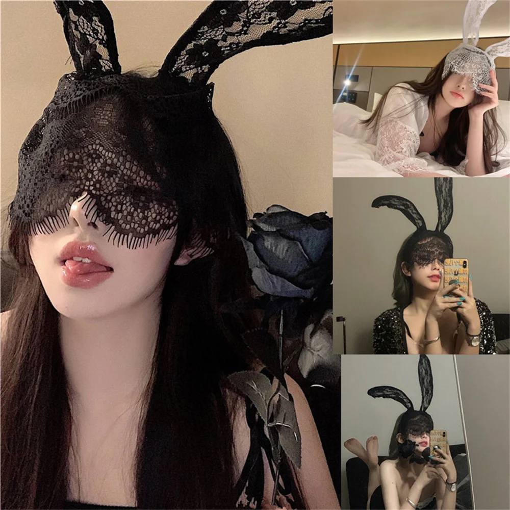 

Обруч для волос с кроличьими ушками на Хэллоуин, Женская Сексуальная кружевная маска, реквизит для косплея кролика, аксессуары, Карнавальна...