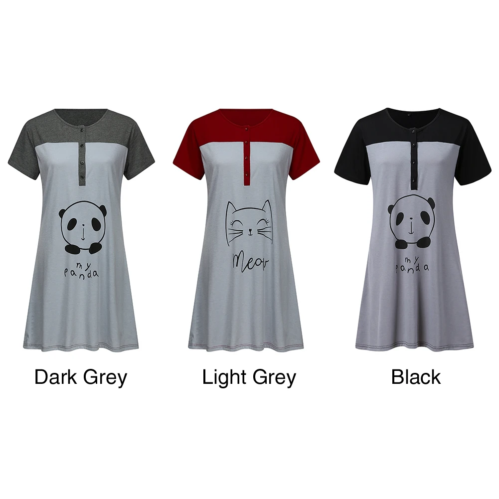 

Women Round Neck Casual Cartoon Print Summer Soft Maternity Mother Pregnant Nightwear Breastfeeding Dress Nursing Short Sleeve