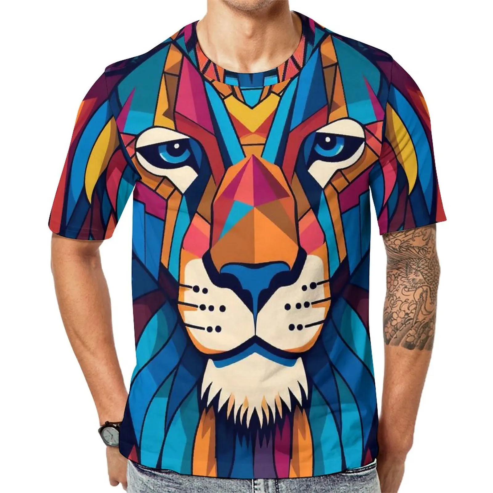 

Lion T Shirt Simplified Forms Graffiti Vintage T Shirts Short-Sleeve Pattern Tshirt Hot Sale Summer Streetwear Plus Size Tees