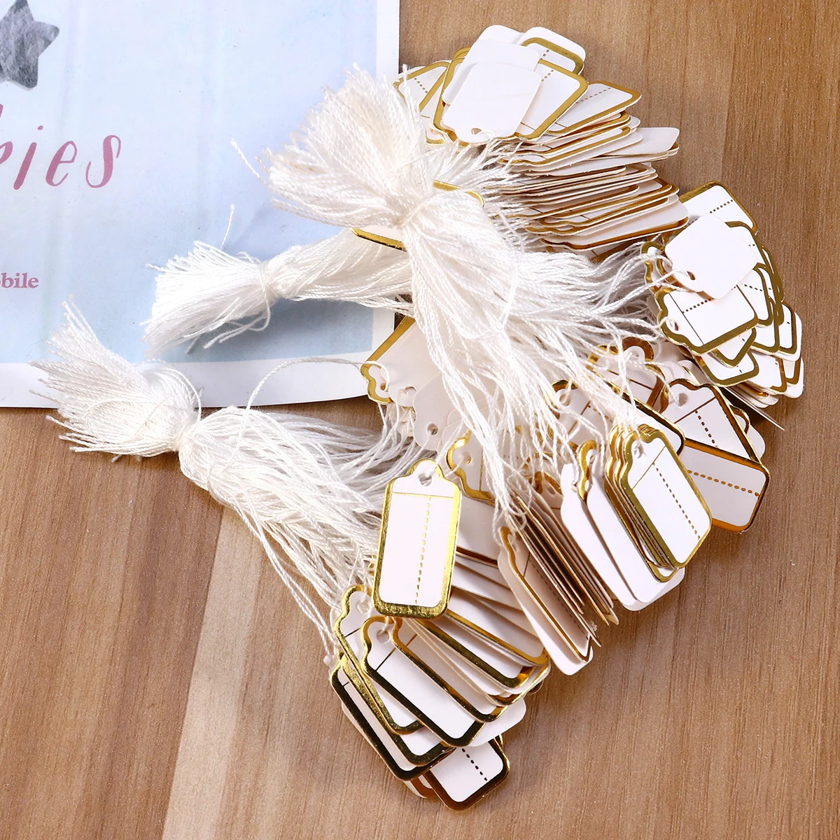 

500pcs Golden Side Hanging Price Label Tags for Gift Jewelry Display