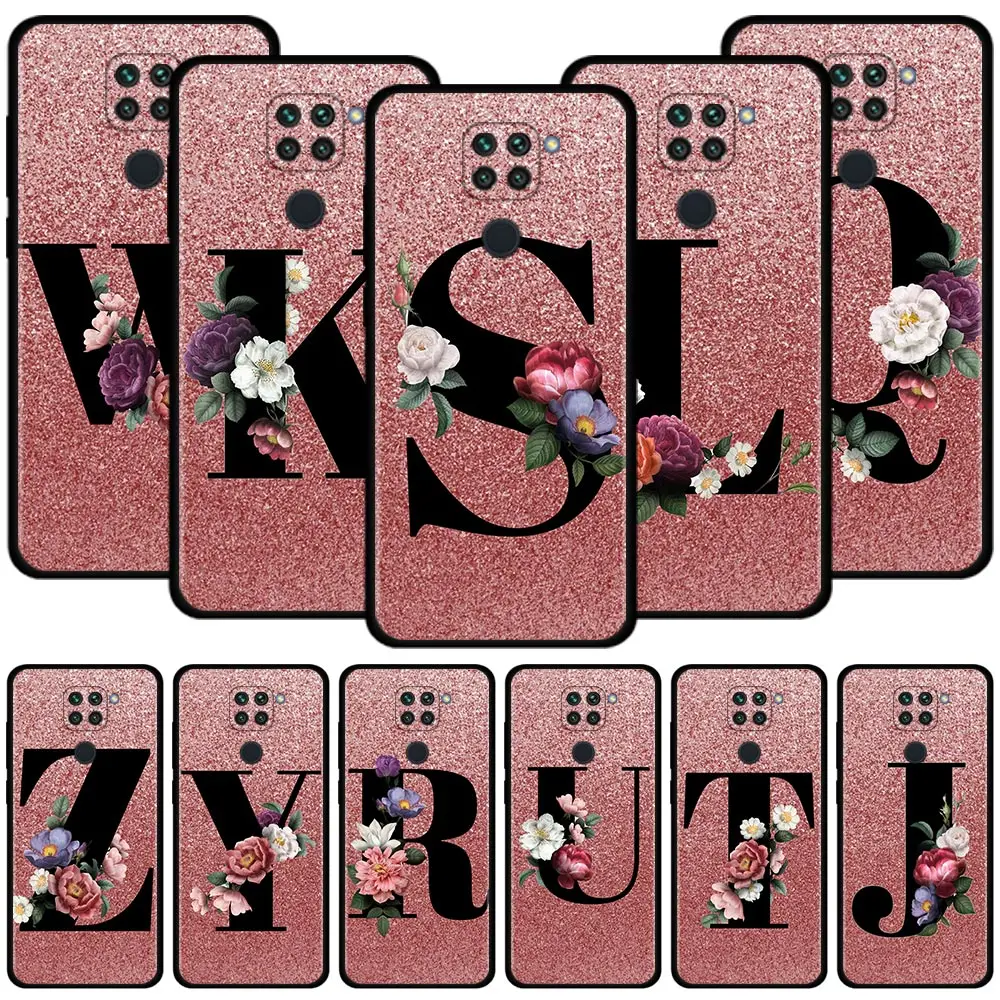 

Phone Case For Xiaomi Redmi Note 11 10 8 Pro 9S 9T 9 8T 11S 11T for Redmi K40 10C 10 9A 9C 9 K50 K40S Cover Floral letter pink