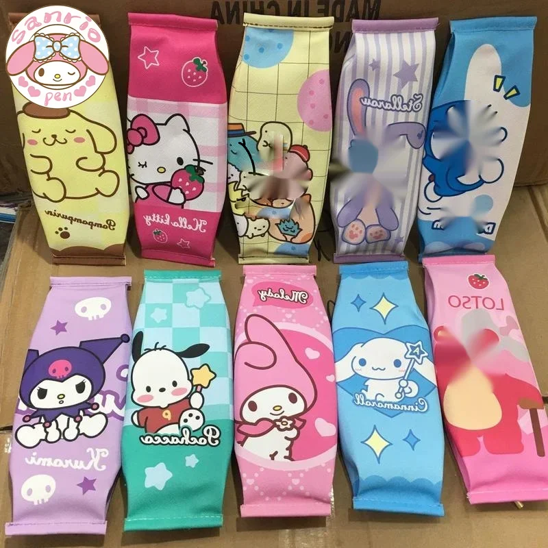 

Sanrio семейный карандаш, фотография, 6 шт., мультфильм Kuromi Melody pompurin, молочный карандаш на молнии, женская сумка, студенческие принадлежности