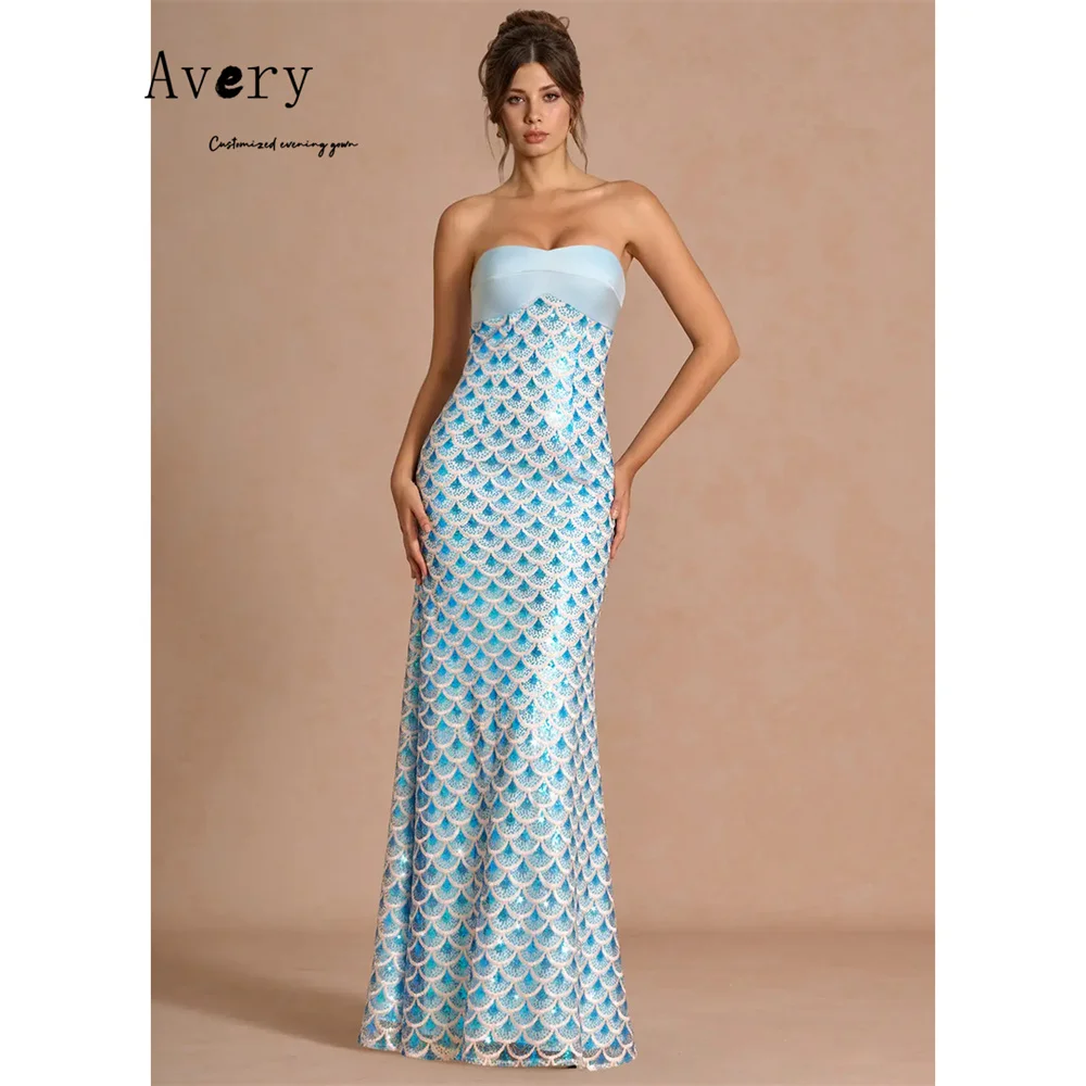 Элегантное блестящее вечернее платье Avery Custom Sweetheart Fishtail небесно-голубого цвета, роскошное праздничное платье 2026 года для женщин, для свадебных торжеств (art.: 3920db01366b5) - 3920db01366b5