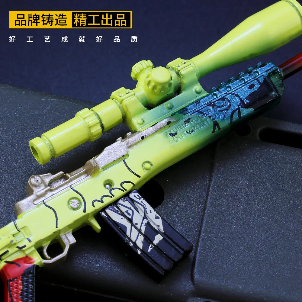 17cm Mini-14 Light Sniper Rifle Metal Gun Miniatures PUBG Game Peripheral 1/6 US Soldier Weapons Equipment Military War Keychain - купить по