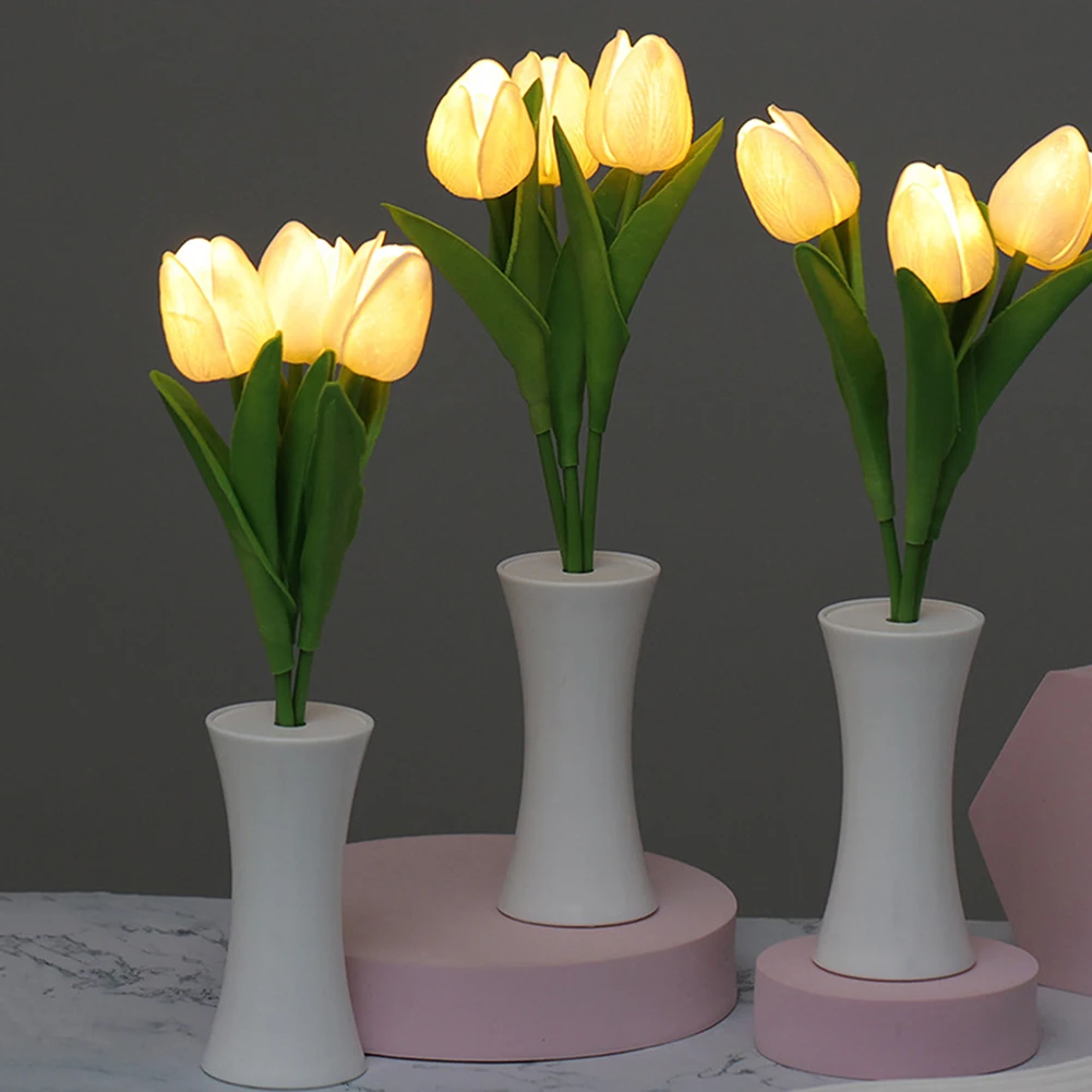 

Tulip Table Lamp LED Bedside Night Light Simulation Flower Lamp Romantic Atmosphere Desklamp Birthday Christmas Gift Home Decor