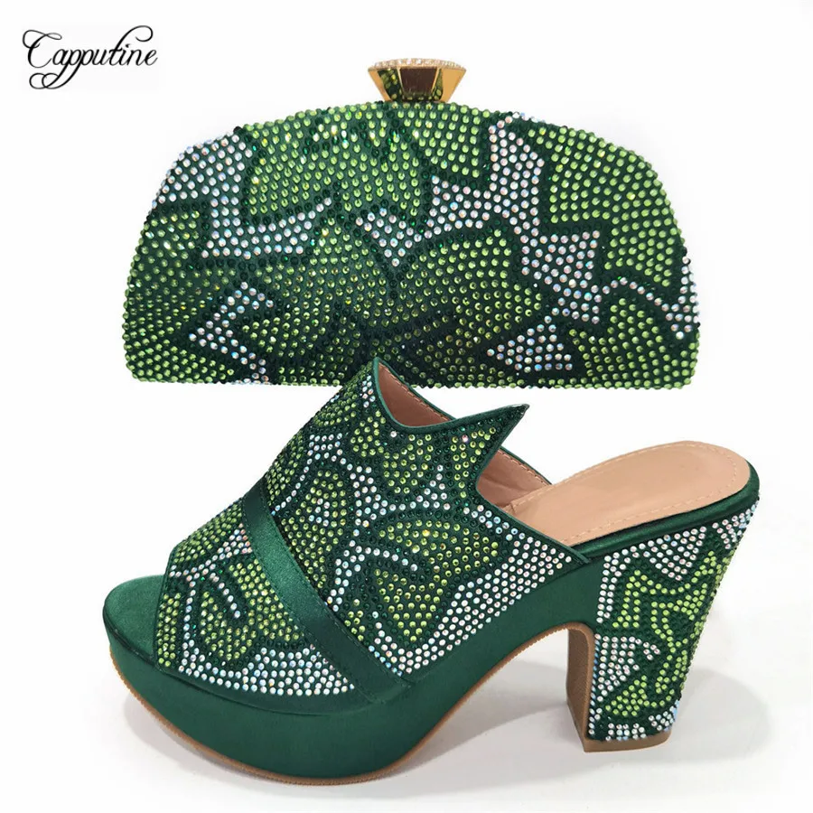 

Женские Зеленые шлепанцы на платформе, модные тапочки на высоком каблуке в африканском стиле, подходят к сумке, туфли-лодочки, женские тапочки CR703