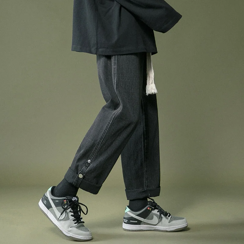 DEEPTOWN Casual Washed Jeans Korean Style Streetwear Denim Trousers Male Loose Fashion Youth Classic Black School Straight Pants