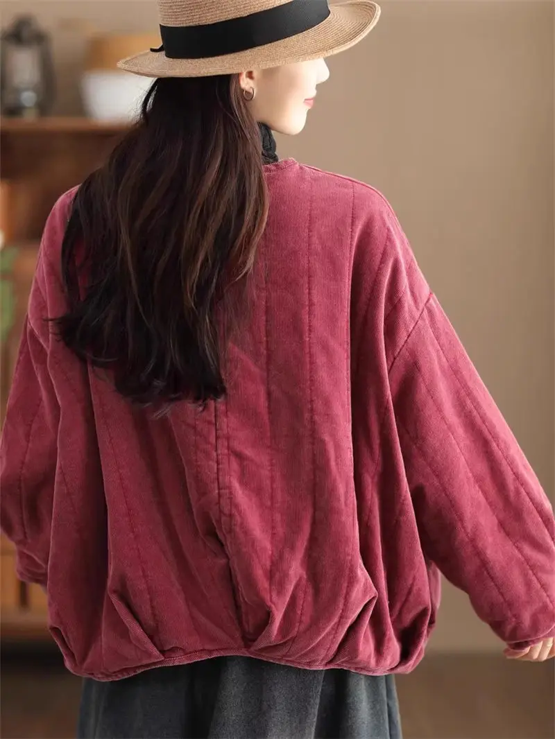 2023 Осень Зима Новая Винтажная Вельветовая куртка женское утепленное хлопковое