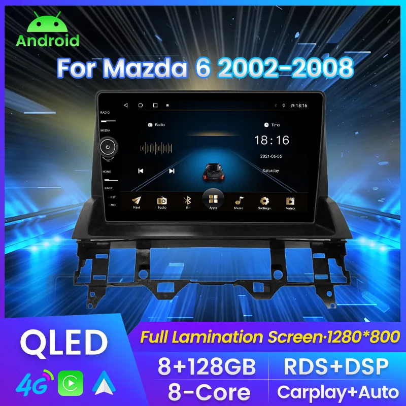 MLOVELIN QLED 8G 128G Carplay android Auto Android11 Car radio For Mazda 6 2002-2008 video player GPS car multimedia all-in-one