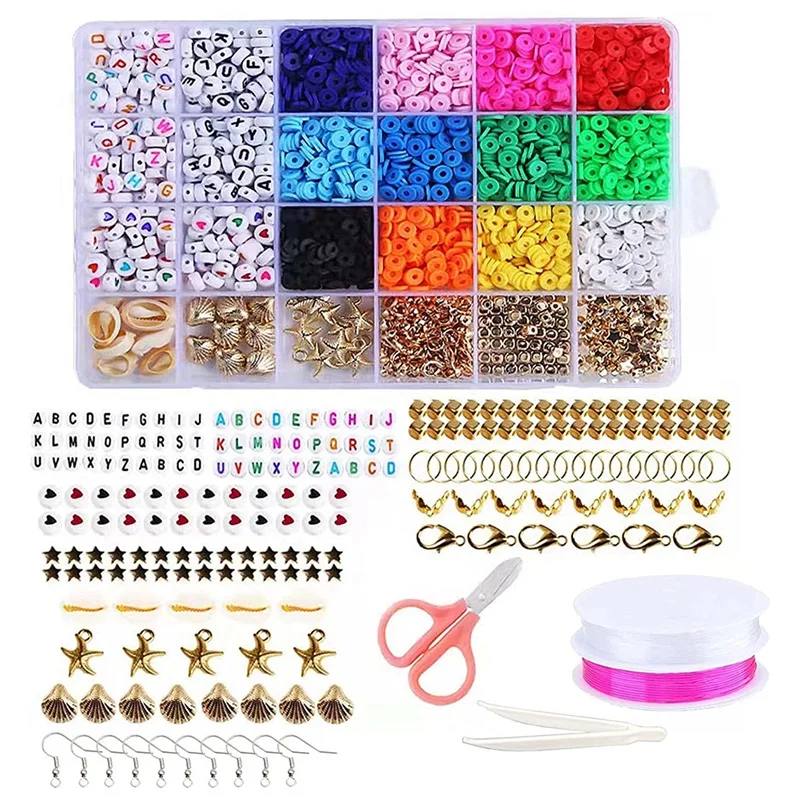 

4000Pcs Flat Round Clay Beads Kit For Making Necklace Bracelet Earrings DIY Craft Kit - Creat 30-40 Pieces Set Bracelet