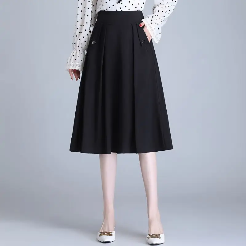 

2023 Summer New A-line High Waisted Slim Pleated Skirt with Elastic Waist and Large Hem, Slim and Versatile Women's Skirt