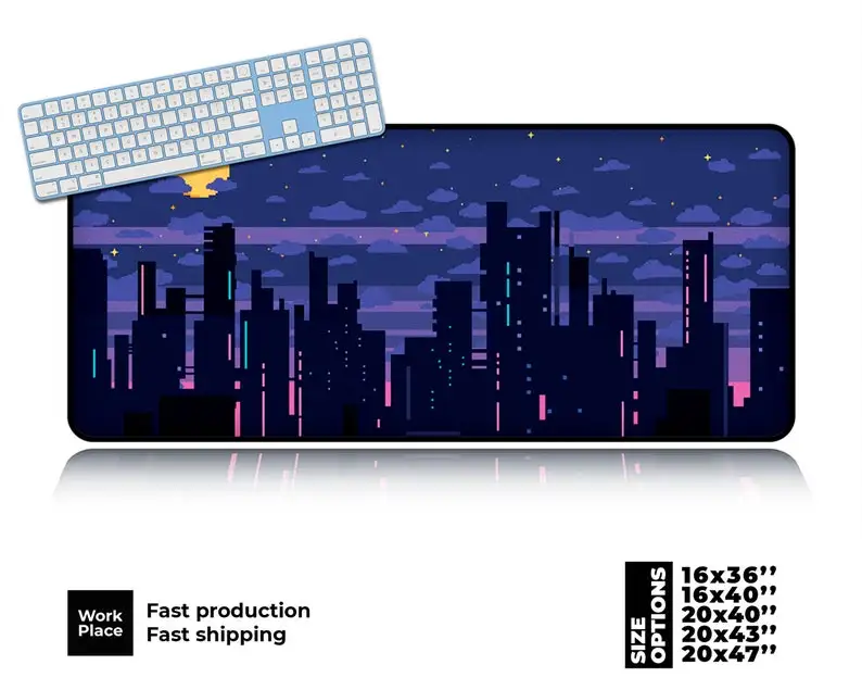 

Игровой коврик для мыши в стиле ретро Pixel City Art Большой Настольный коврик.