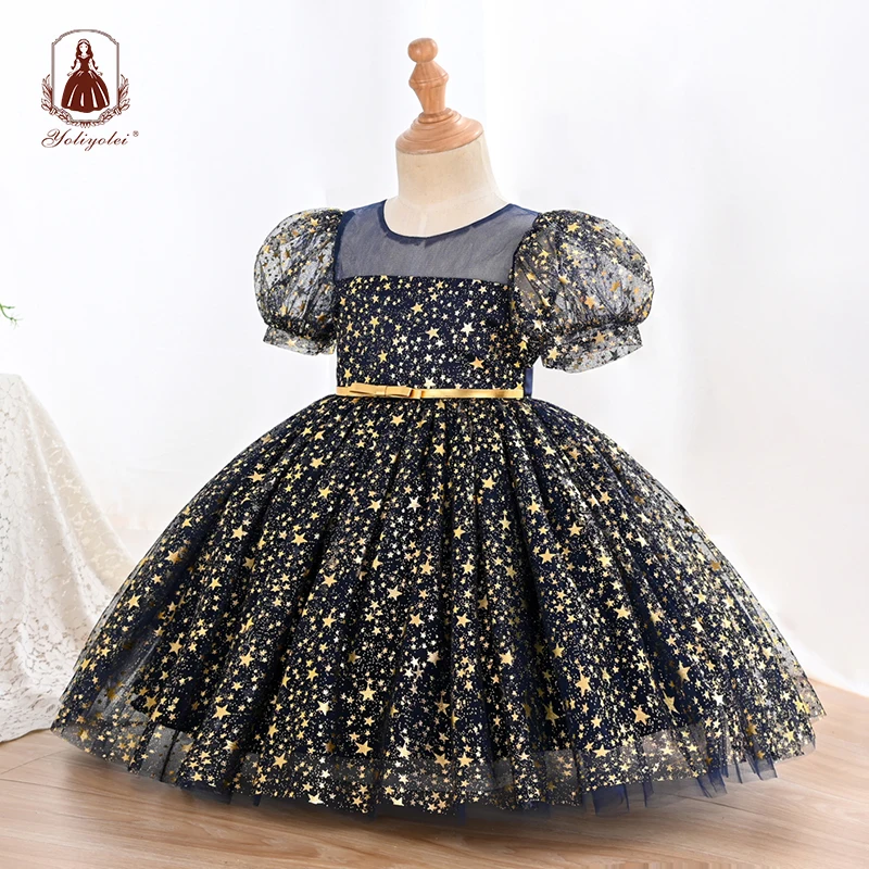 

Yoliyolei Puff Sleeve Princess Dress Girl Black Sequins Shiny Even Evening Party Girl Child Birthday Dress With A Waistband