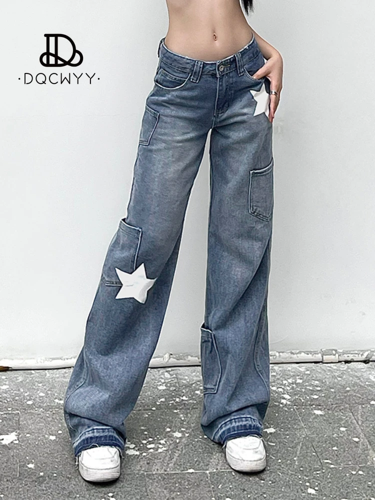 

Women's Pants Autumn Street Retro Wash Five-pointed Star Print High Waist Straight Cylinder Y2k Jeans Women Cargo Pants Trousers