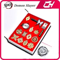15 piece set demon slayer peripheral kamado nezuko kamado tanjirou earrings metal necklace hairpin anime keychain weapon model