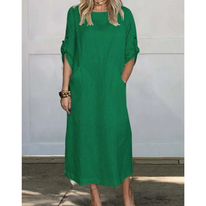 Летнее женское платье Модное белое однотонное свободное повседневное