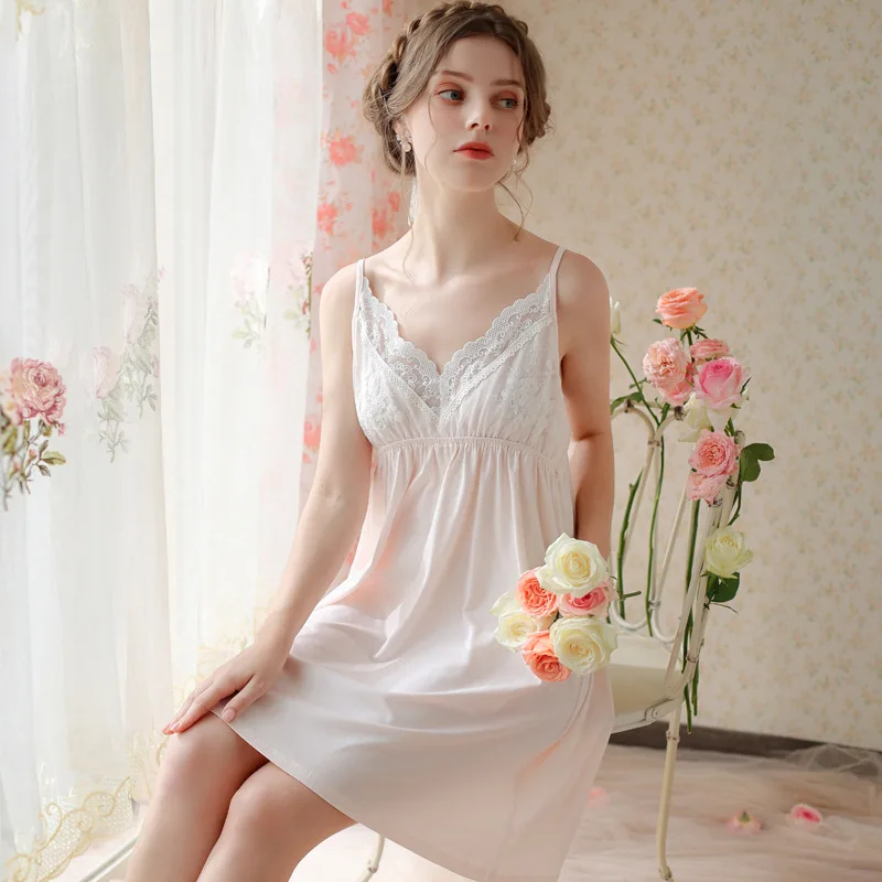 Roseheart Pink Blue Women Homewear Sexy Sleepwear Night Dress Mini Lace V Neck Nightwear Nightgown Sleepwear Court Gown