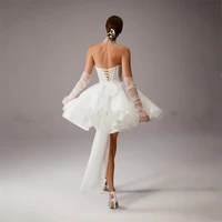 a line shiny tulle wedding dress lace up detachable sleeves open back bridal gowns for women custom made vestido de novia
