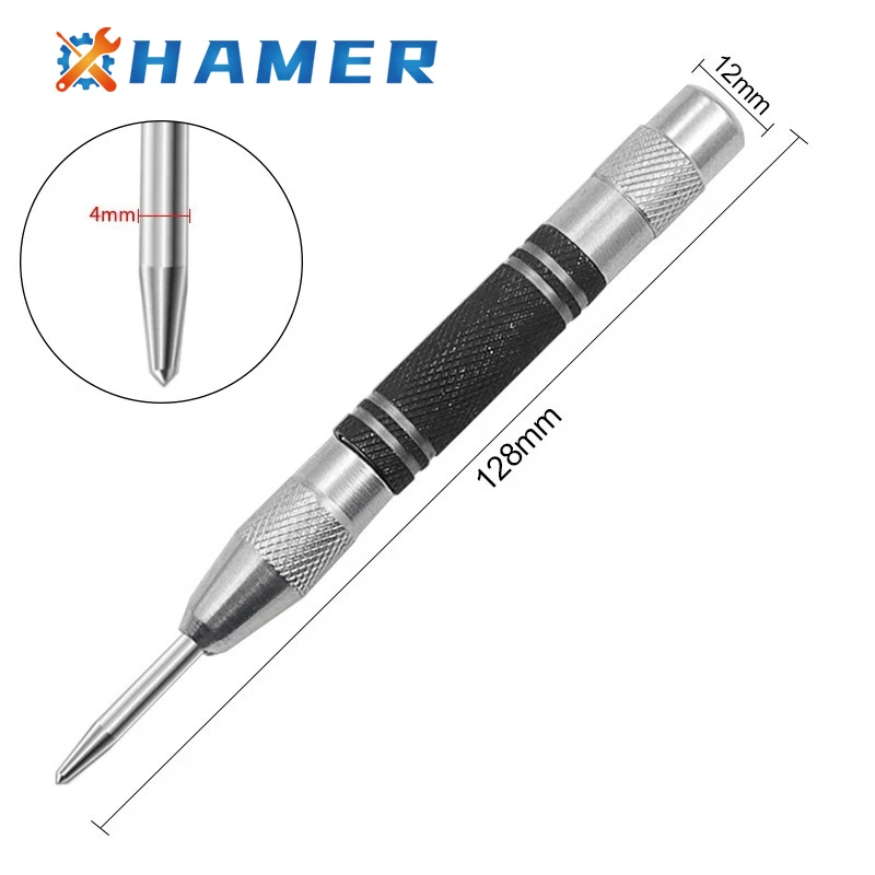 

128mm Silver black Alloy Steel Super Strong Automatic Centre Punch Adjustable Spring Loaded Metal Drill Tool