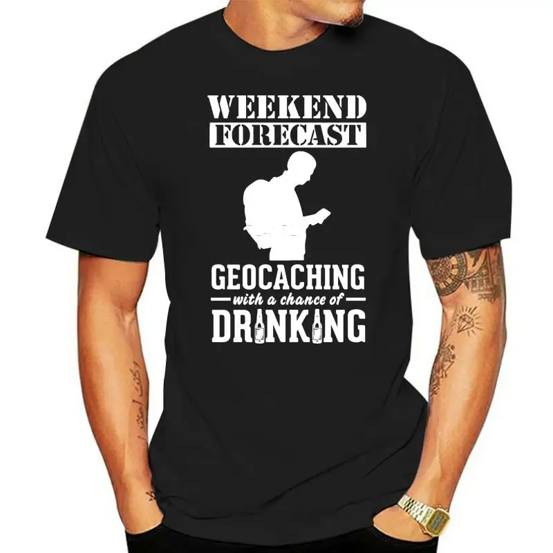

Drinking Tshirt Mens Funky Top T-Shirts Blue Black Small Size S T Shirt Weekend Forecast Geocaching T Shirts For Adult Travel