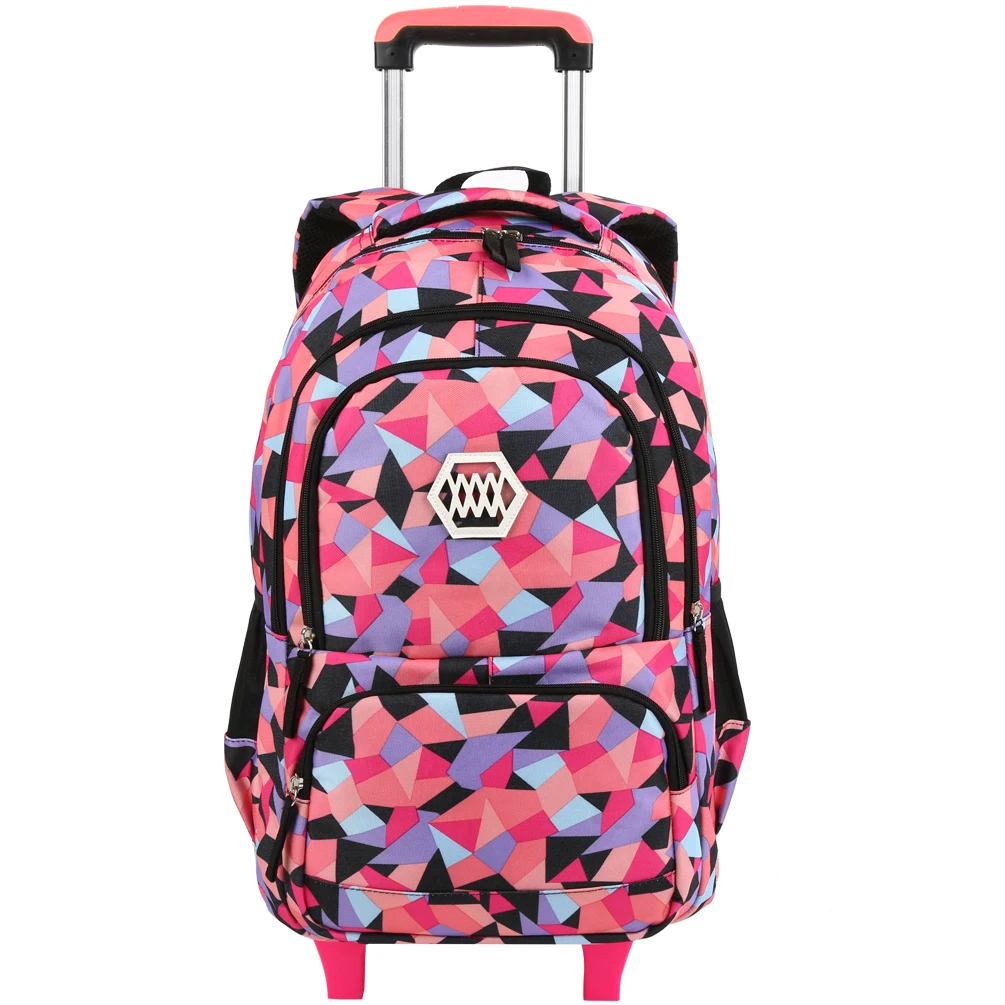 Little Girl Wheeled Backpack Adorable Rolling Daypack Large-capacity Trolley School Bag Travel Rolling Backpacks for Primary Sch