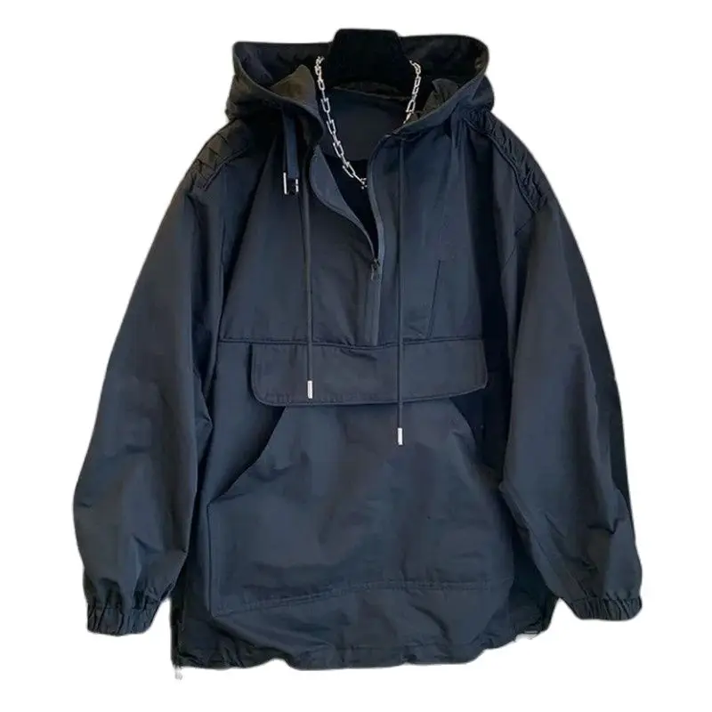 

Ветровка женская с капюшоном, Свободный плащ с карманами, однотонная верхняя одежда, пальто для инструментов, весна-осень 2023