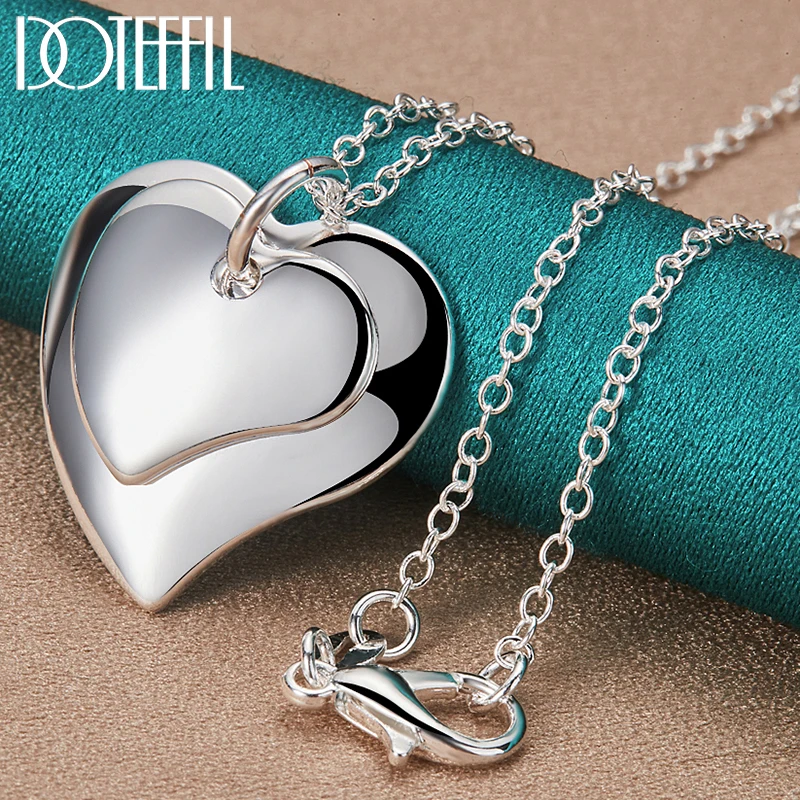 

DOTEFFIL 925 Sterling Silver 18-30 Inch Chain Double Heart Pendant Necklace For Women Wedding Fashion Charm Jewelry