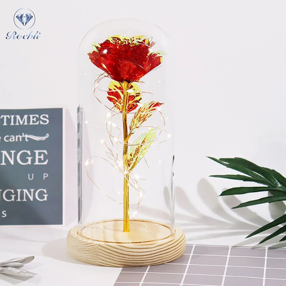 

Новый волшебный молочный путь Роза вечность 24 к Золотая фольга цветочный купол со светильник вой нитью подходит для украшения дома Рождест...