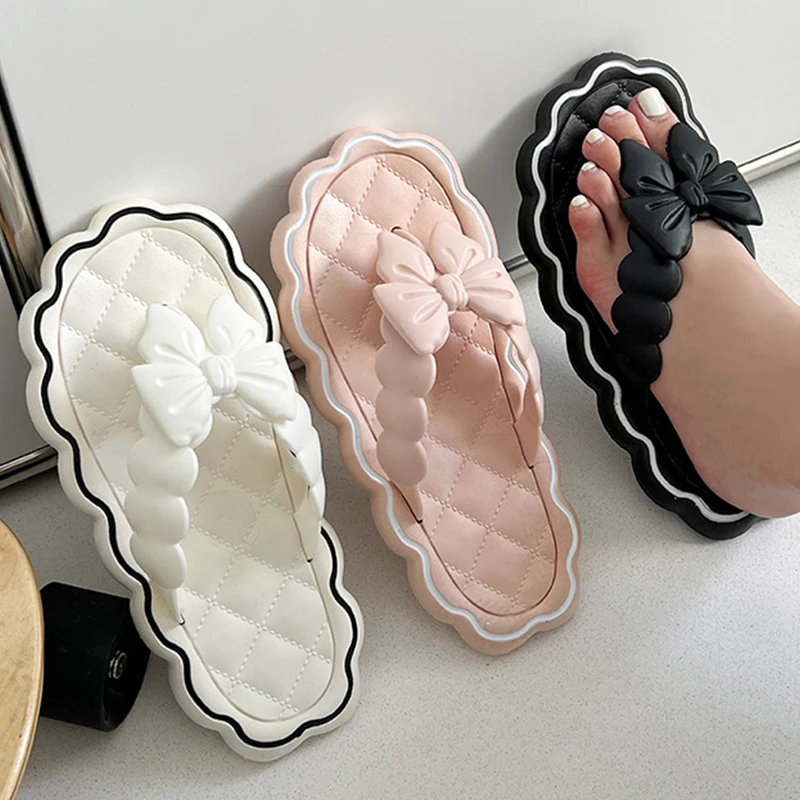 Flip-flops Cute Bow Design Women Slides Platform 2023 New Summer Leisure Women Slippers Outdoor Soft Bathroom Woman Shoes