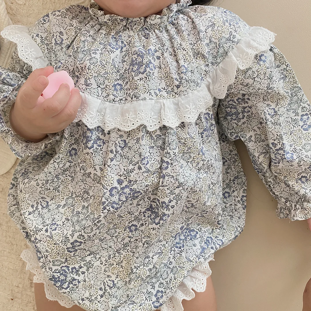 RiniKinda 2022 Autumn Baby Girl Rompers Long Sleeve Romper Jumpsuits One-piece New Nylon Lace Fashion Newborn Baby Girl Clothes