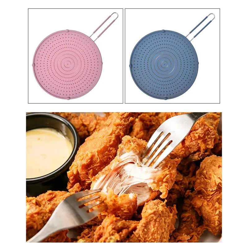 

Silicone Splash Screen with Handle Nonstick Oil Pan Lid Non-Slip Frying Multifunctional Heat Resistant Oil Splash