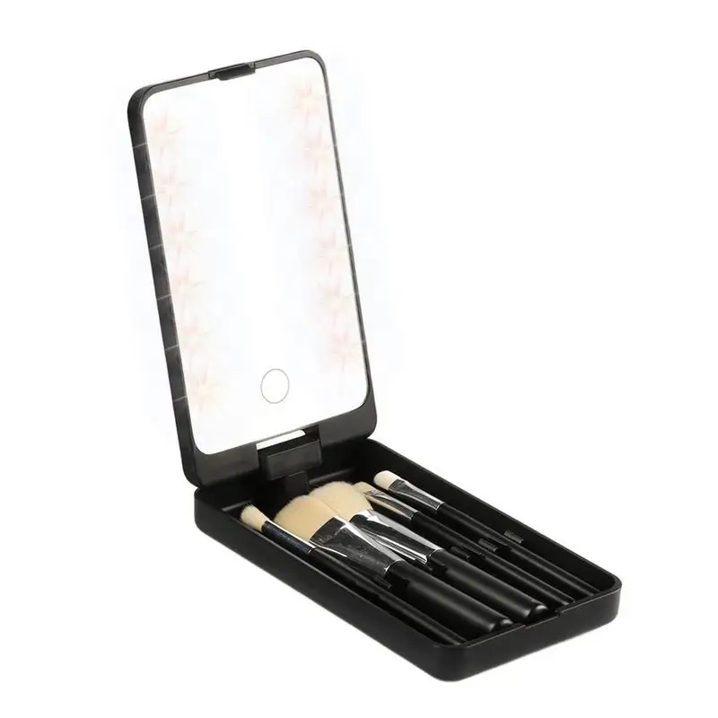 

Portable Mirror With Light Rotatable Personal Beauty Mirror With 5 Makeup Brushes Travel Make Up Accessories Multifunctional