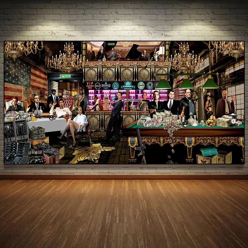 

The Wolf of Wall Street ,godfather,scarface,pulp Fiction Movie Character Party Canvas Painting Combination Art Poster Wall Decor