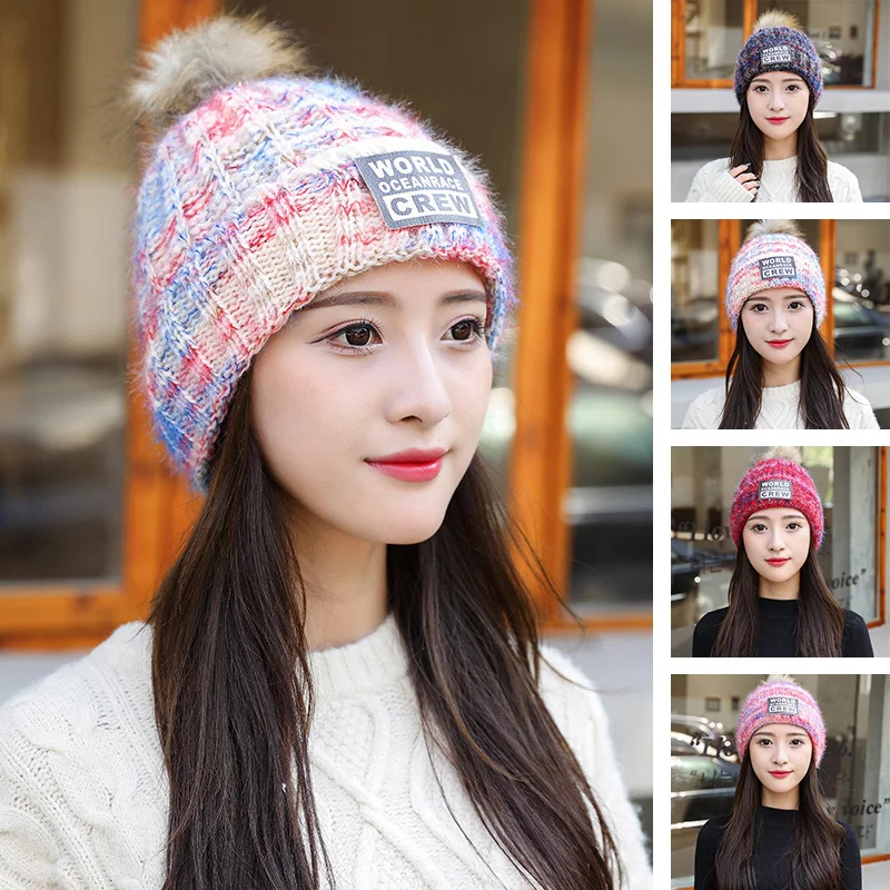 

New Women's Hat Autumn Winter Hat Warm Knitted Velvet Fashion Versatile Outdoor Beanie for Woman Ladies' Colorful Winter Caps