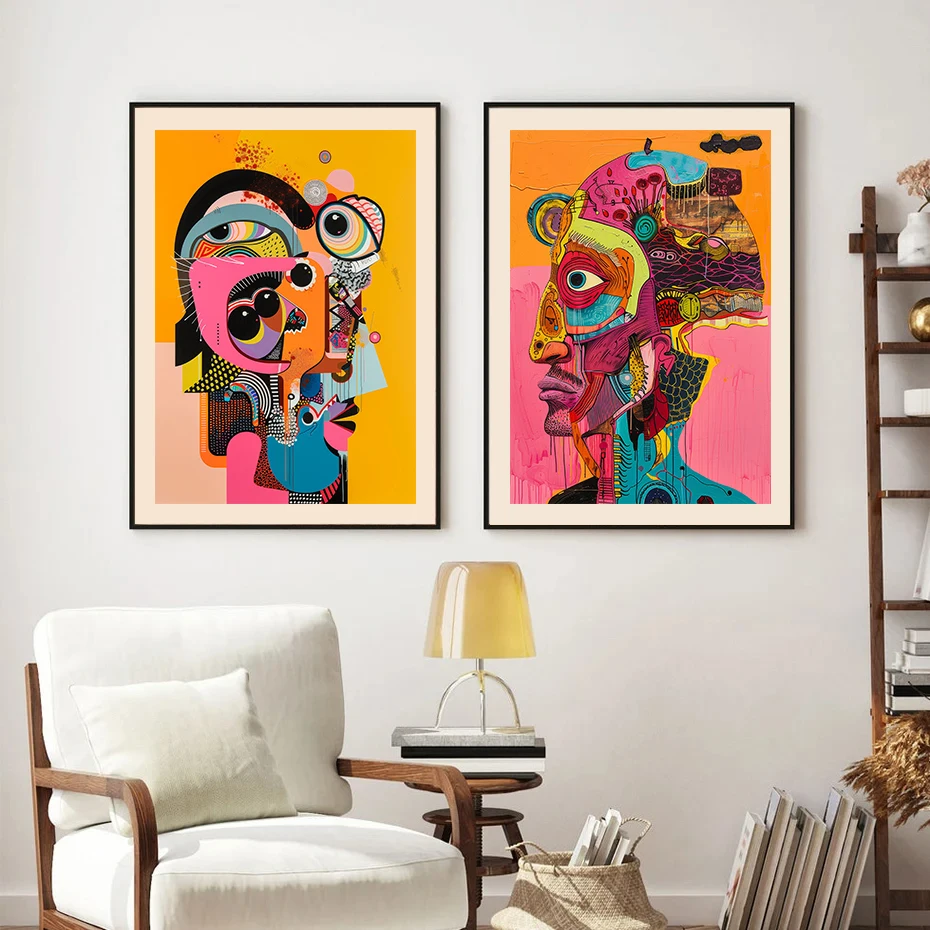 Картина на холсте для спальни и офиса с абстрактными лицами